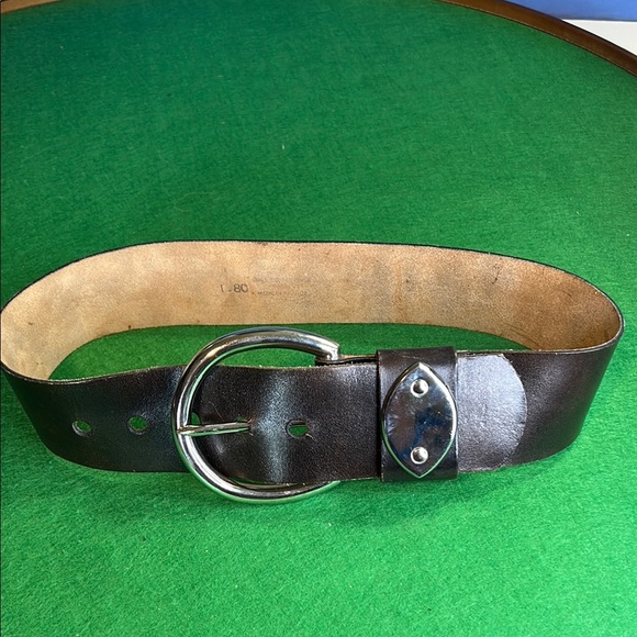 GILLES HERVE BLACK  SILVER BUCKLE  WIDE LEATHER BELT MADE IN  FRANCE SZ 80- 32 - Picture 2 of 15